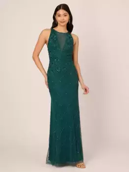 Платье Adrianna Papell Studio Bead Halterneck Maxi, цвет gem green