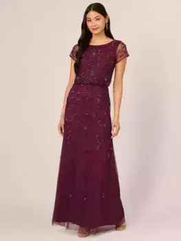 Платье Adrianna Papell Studio Beaded Blouson Sleeve Maxi, цвет cassis