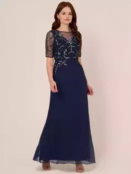Платье Adrianna Papell Studio Beaded Chiffon Maxi, цвет light navy/gunmetal