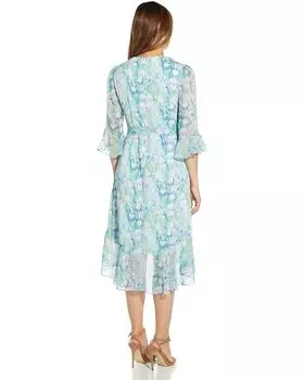 Платье Adrianna Papell Watercolor Printed Chiffon High-Low Hem Dress, синий мульти