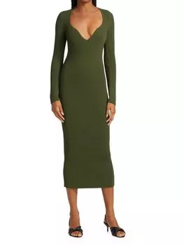 Платье Alessandra Khaite миди в рубчик, зеленый