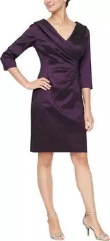 Платье Alex Evenings 3/4 Short Sheath Dress w/ Portrait Collar and Ruched Waist Detail, цвет Plum