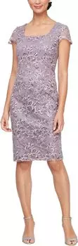 Платье Alex Evenings Embroidered Sheath Dress with Cap Sleeves and Square Neckline, цвет Wisteria