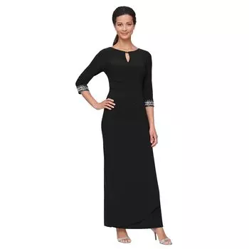 Платье Alex Evenings, Long A-Line Dress with Embellished Keyhole Cutout Neckline & Embellished Sleeves