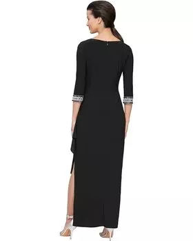 Платье Alex Evenings Long A-Line Dress with Embellished Sleeves and Neckline, черный