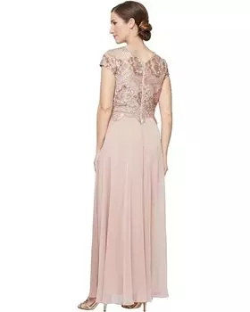 Платье Alex Evenings Long Cap Sleeve A-Line Dress, розовое золото