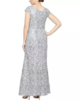 Платье Alex Evenings Long Fit-and-Flare Dress with Cap Sleeves and Corded Detail Scoop Neck, светло-синий