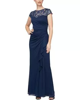 Платье Alex Evenings Long Mesh, темно-синий