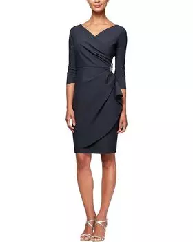 Платье Alex Evenings Long Sleeveless with Cascade Ruffle Detail and Front Slit, цвет Charcoal