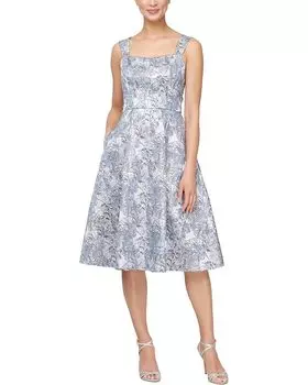 Платье Alex Evenings Midi Length with Square Neckline, цвет Silver Multi