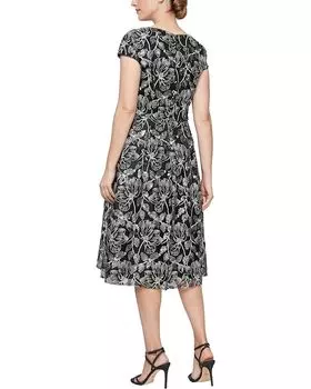 Платье Alex Evenings Short Embroidered A-Line Dress, цвет Black/Taupe