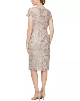 Платье Alex Evenings Short Embroidered Dress with Cap Sleeve, цвет Taupe