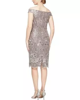 Платье Alex Evenings Short Embroidered Off-the-Shoulder Dress, цвет Rich Taupe