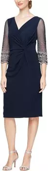 Платье Alex Evenings Short Matte Jersey Sheath Dress, цвет Dark Navy