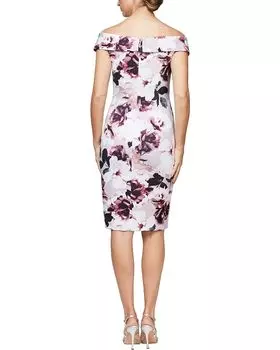 Платье Alex Evenings Short Printed Off-the-Shoulder Sheath Dress, цвет Blush/Multi