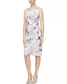 Платье Alex Evenings Short Printed Sheath with Hip Embellishment, цвет Blush Multi