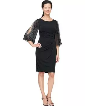 Платье Alex Evenings Short Sheath with Embellished Illusion Split Sleeves and Skirt, черный