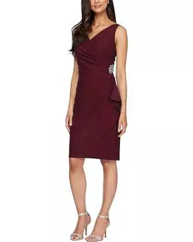 Платье Alex Evenings Slimming Short Ruched Dress with Ruffle, цвет Wine