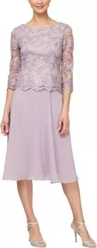 Платье Alex Evenings Tea Length Embroidered with Full Skirt, цвет Wisteria
