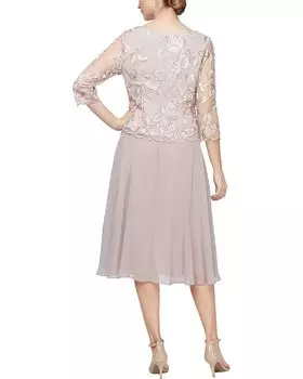 Платье Alex Evenings Tea Length Mock Embroidered Dress, цвет Latte