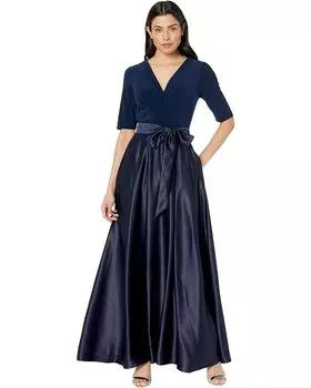 Платье Alex Evenings Tea Length Surplice Neckline with Tie Waist, темно-синий