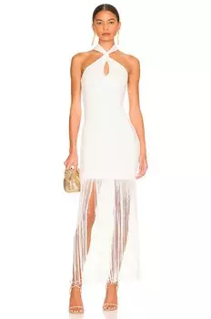 Платье Alice + Olivia Steph Twist Neck Fringe, белый