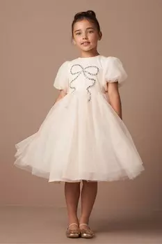 Платье Allegra цвета шампанского с серебряным бантом Angel & Rocket, бежевый