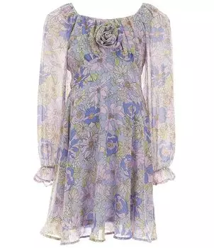 Платье Allison & Kelly для больших девочек 7–16 лет с длинными рукавами и цветочным принтом, с розеткой и аппликацией, с завышенной талией, цветочный