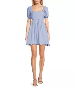 Платье Allison & Kelly с квадратным вырезом и завязкой на спине с пышными рукавами, синий