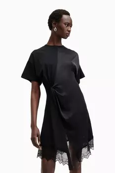 Платье Allsaints lana из 100% хлопка с кружевом All Saints, черный