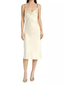 Платье Amina L'agence миди из атласа и цепочек, белый