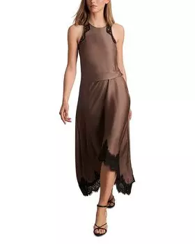 Платье Anais с драпировкой и кружевом REISS, коричневый