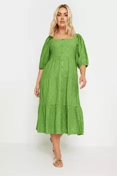 Платье Anglaise с присборенной передней частью на пуговицах Yours Curve, зеленый