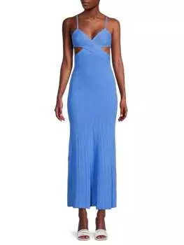 Платье Anna Quan макси в рубчик с вырезом, синий