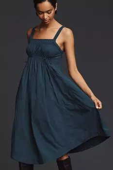 Платье Anthropologie Keeseville без рукавов со сборками, темно-синий