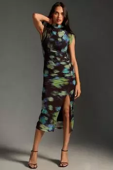 Платье Anthropologie Maya сетчатое со сборками, черный