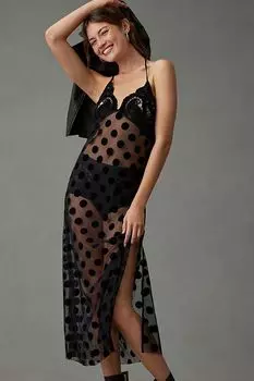 Платье Anthropologie с бретельками из флокированного материала, черный