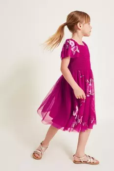 Платье April с вышивкой и сборками Monsoon, розовый