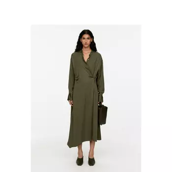 Платье асимметричное Arket с длинными рукавами и воротником-стойкой, хаки / зеленый