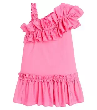 Платье асимметричного кроя из хлопка с оборками Monnalisa, розовый