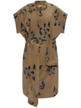 Платье асимметричного кроя с цветочным принтом LEMAIRE, зеленый