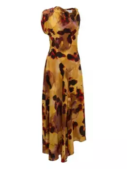 Платье асимметричного кроя с драпировкой и цветочным принтом VICTORIA BECKHAM, желтый