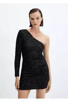 Платье асимметричного кроя с пайетками Mango, черный