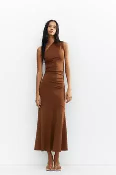 Платье асимметричной длины ZARA, цвет Toffee