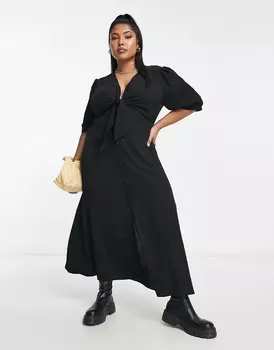 Платье Asos Design Curve Tie Front Button Through Midi, черный
