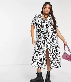 Платье Asos Design Curve Ultimate Midi Tea, белый, черный
