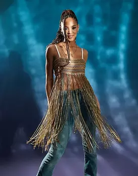 Платье Asos Design embellished cami with rainbow diamante fringe, мультиколор