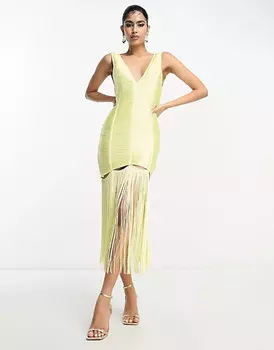 Платье Asos Design fringe shift with cut out detail, желтый