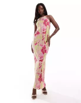 Платье Asos Design Halter Plisse Midaxi, мультиколор