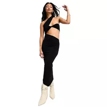 Платье Asos Design One Shoulder Cut Out Midi, черный